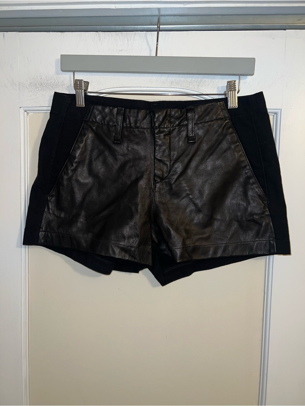 Rag & Bone Portebllo Black Lamb Leather Panel Women’s Shorts